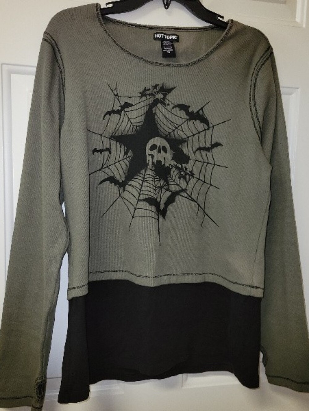Olive Green & Black Skull Bats Web Shirt Juniors 3xl Grunge Goth Hot Topic